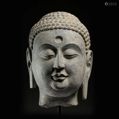 CHINESE BLUESTONE BUDDHA HEAD, NORTHERN QI