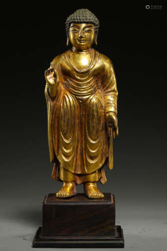 KOREAN GILT BRONZE STANDING BUDDHA STATUE