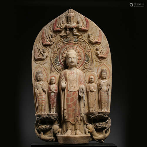 CHINESE WHITE JADE BUDDHA NICHE, NORTHERN QI DYNASTY