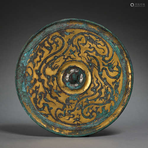 CHINESE BRONZE MIRROR INLAID WITH GOLD AND SILVER, WARRING STATES PERIOD