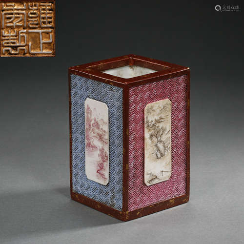 CHINESE FAMILLE ROSE SQUARE PEN HOLDER, YONGZHENG PERIOD, QING DYNASTY