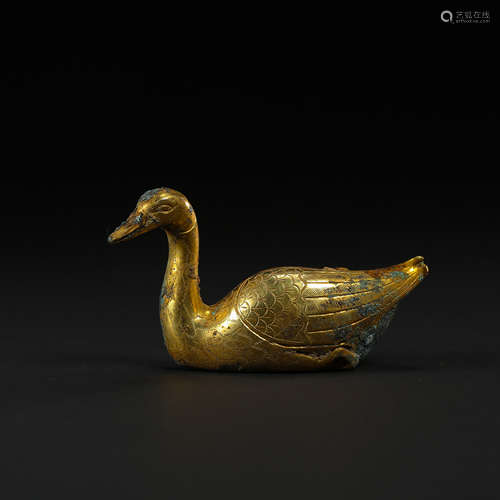 CHINESE GILT BRONZE DUCK, TANG DYNASTY