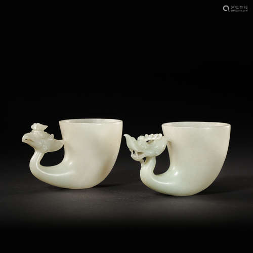 A PAIR OF CHINESE DRAGON AND PHOENIX HEAD- SHAPED CUPS, LIAO AND JIN PERIODS