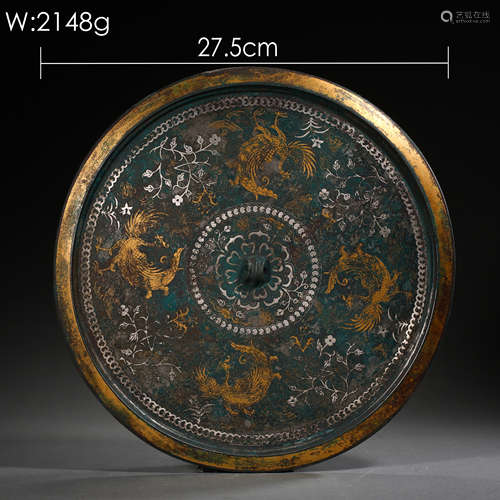 CHINESE BRONZE MIRROR INLAID WITH GOLD AND SILVER, WARRING STATES PERIOD