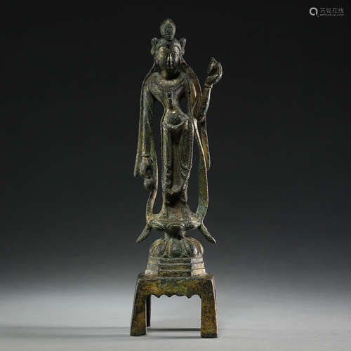 CHINESE GILT BRONZE BUDDHA STANDING STATUE