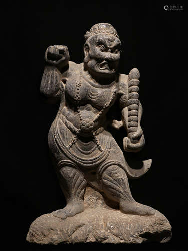 CHINESE BLUESTONE STRONG SOLDIER, TANG DYNASTY