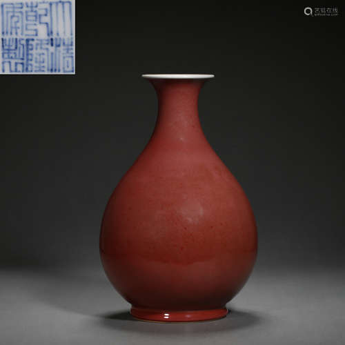 CHINESE RED GLAZED SPRING VASE, QING D.