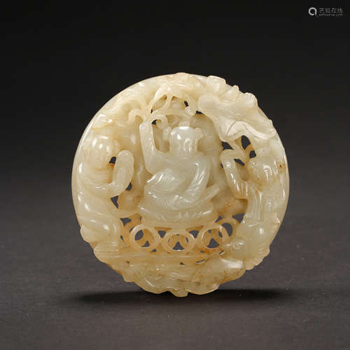 CHINESE HETIAN JADE BELT BUCKLE, MING DYNASTY