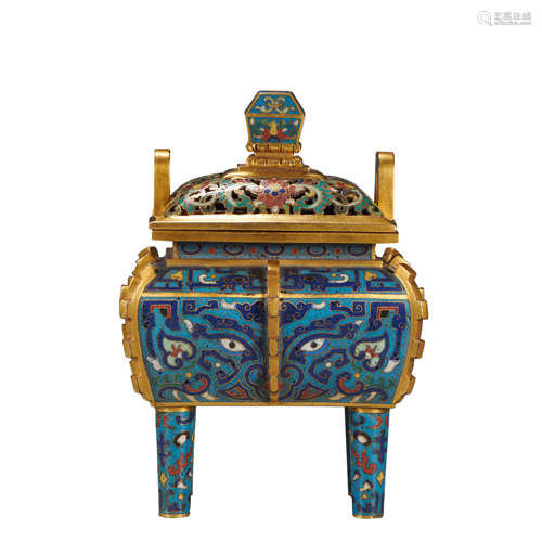 CLOISONNE SQUARE FURNACE, QIANLONG PERIOD, QING DYNASTY