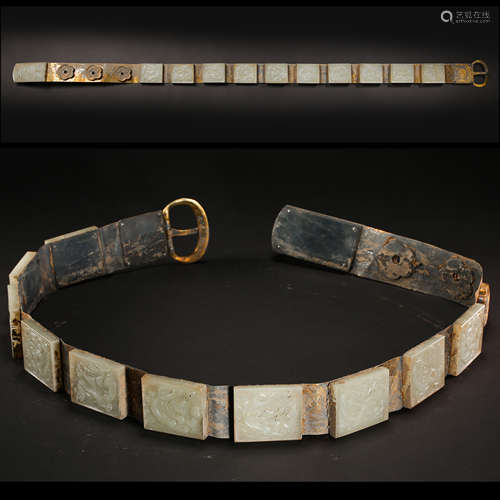 CHINESE GILT SILVER AND HETIAN JADE DRAGON BELT, LIAO AND JIN PERIODS