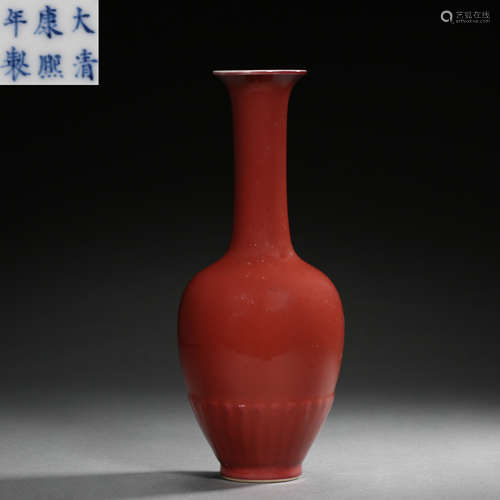 CHINESE QING DYNASTY RED GLAZED BOTTLE