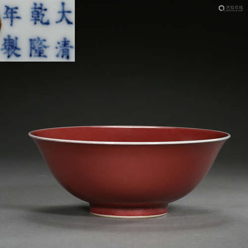 CHINESE RED GLAZED BOWL, QING DYNASTY