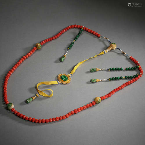 CHINESE CORAL NECKLACE WORN BY OFFICIAL, QING DYNASTY