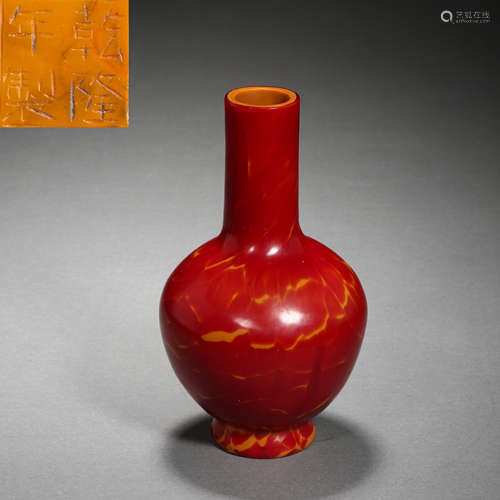 CHINESE QING DYNASTY RED GLAZED BOTTLE