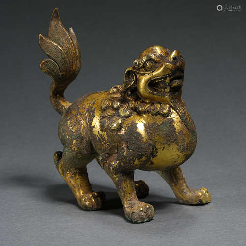 CHINESE GILT BRONZE BEAST