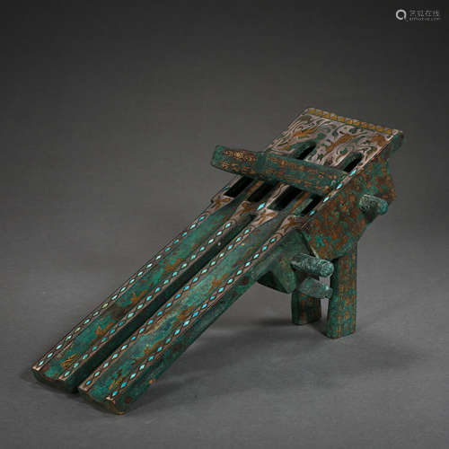 CHINESE CROSSBOW MACHINE INLAID WITH GOLD, SILVER, TURQUOISES AND INSCRIPTIONS