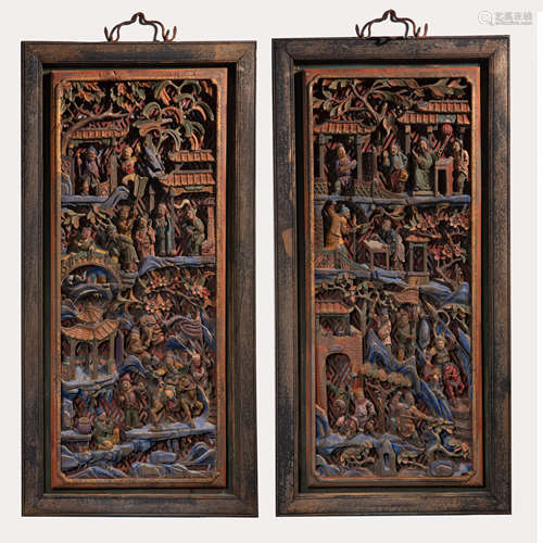 A PAIR OF CHINESE WOODEN CARVING SCREENS