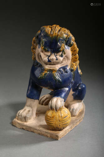 THREE-COLOR LION STATUE, TANG DYNASTY, CHINA