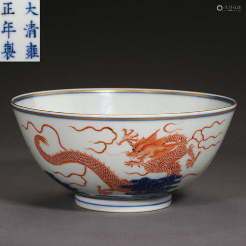 CHINESE BLUE AND WHITE FAMIILE ROSE BOWL, QING D.