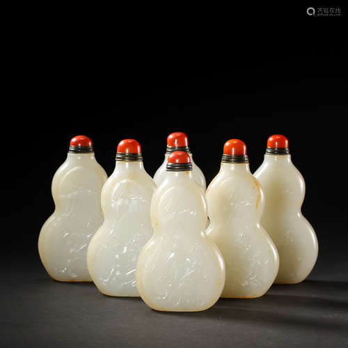 SET (6) OF HETIAN JADE SNUFF BOTTLES, QING DYNASTY, CHINA