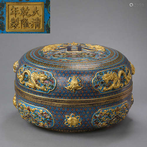 CLOISONNE DRAGON PATTERN ROUND BOX, QING DYNASTY, CHINA