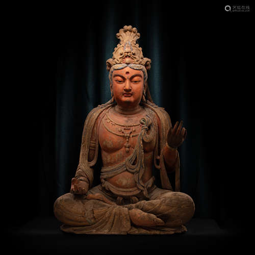 CHINESE WOOD CARVING BUDDHA SEATED STATUE