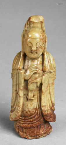 A Carved Soapstone Guanyin Statue