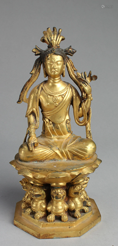 Chinese Gilt Bronze Bodhisattva Statue