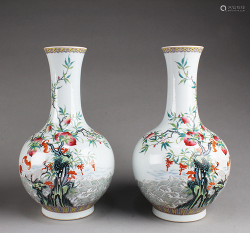 A Pairof Chinese Fencai Porcelain Vases