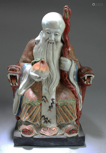 A Chinese famille rose figure of Shou Lao, 19/20th C.