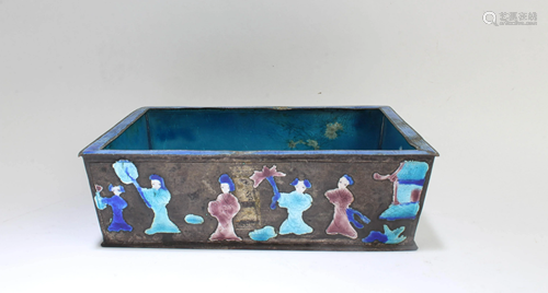 Chinese Silver Plated Enamel Rectangular Shaped