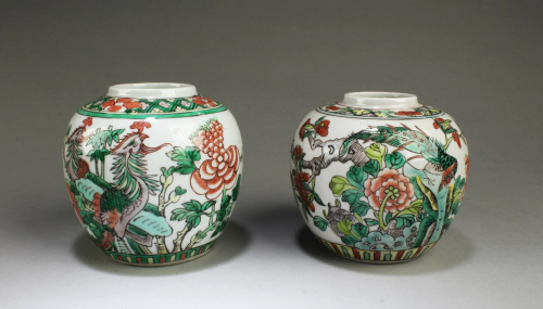 Antique Pair of Famille Verte Porcelain Jars