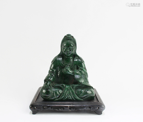 Chinese Carved Malachite Sitting Guanyin Statue