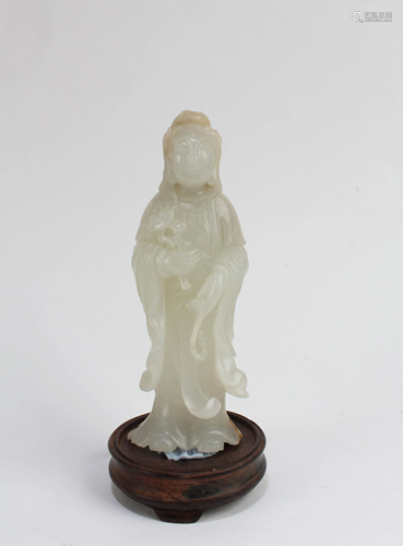 An Old Chinese River Jade Guanyin statue