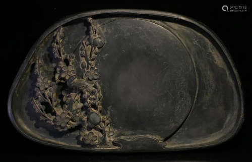 DUAN STONE INK SLAB CARVED WITH PLUM FLOWERS