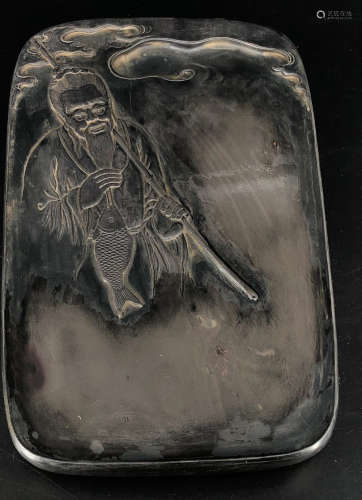 DUAN STONE INK SLAB CARVED WITH FIGURE AND POETRY
