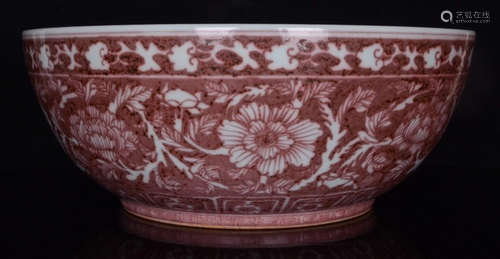 UNDERGLAZE RED BOWL PAINTED WITH WRAPPED FLOWER