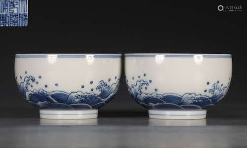 DAQINGQIANLONGNIANZHI MARK BLUE&WHITE GLAZE CUP