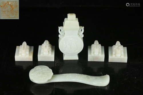 SET OF HETIAN JADE RUYI&VASE&SEALS