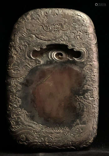 DUAN STONE CARVED INK SLAB WITH DRAGON AND PHOENIX