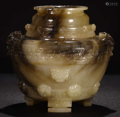 HETIAN JADE CENSER CARVED WITH BEAST PATTERN