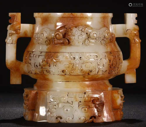 ANTIQUE JADE CENSER CARVED WITH TAOTIE PATTERN