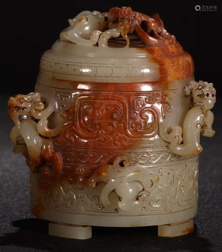 ANTIQUE JADE SEAL CARVED WITH DRAGON PATTERN