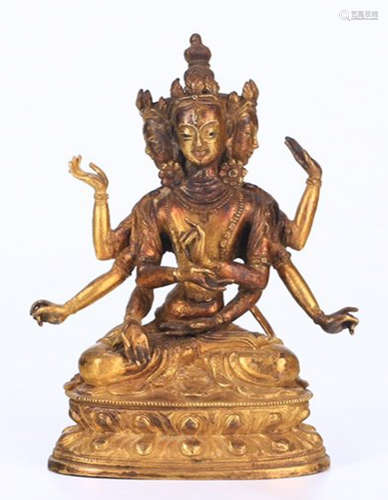 GILT BRONZE GUANYIN BUDDHA WITH MULTIPLE HANDS