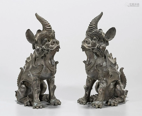 Pair Chinese Bronze Qilin