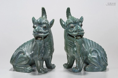 Pair Chinese Glazed Porcelain Qilin Figures