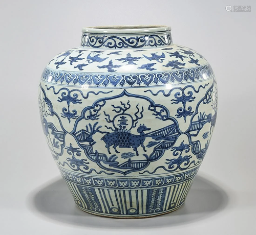 Large Chinese Blue and White Porcelain Jar