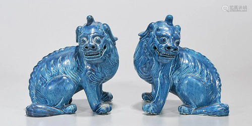 Pair Chinese Glazed Porcelain Fo Lions