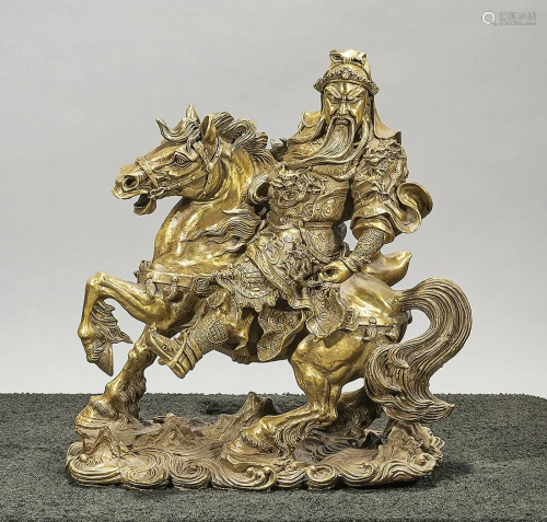 Chinese Bronze Figure of Guandi on a H…