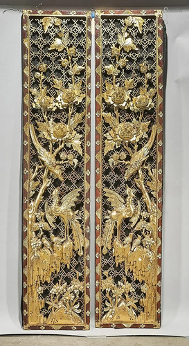 Two Chinese Carved Gilt Wood Panels